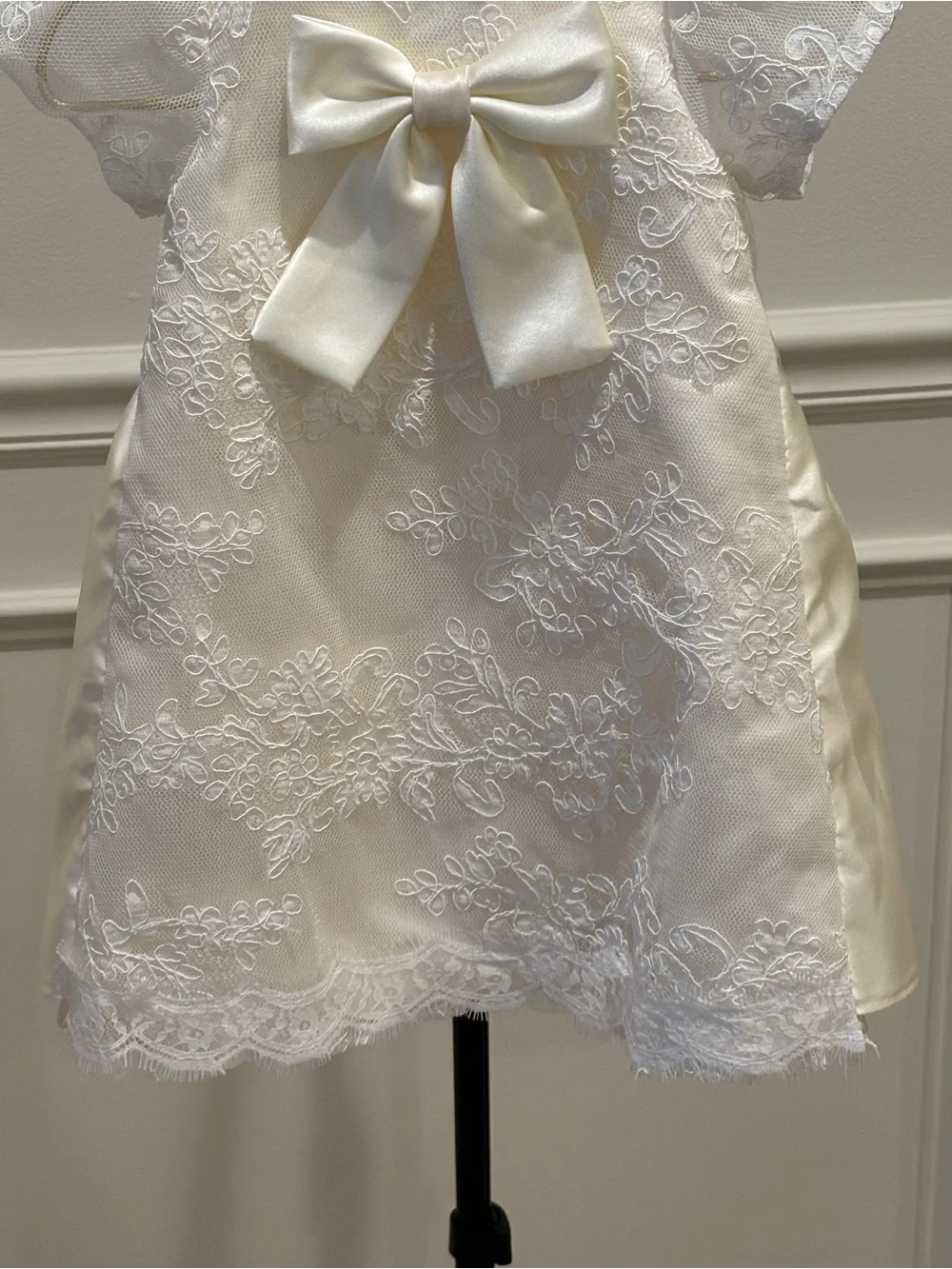 Ivory Lace Bow Baby Dress